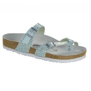 Birkenstock Mayari Birko-Flor Sandal Metallic Toe Sandal Aqua Loop Toe Straps